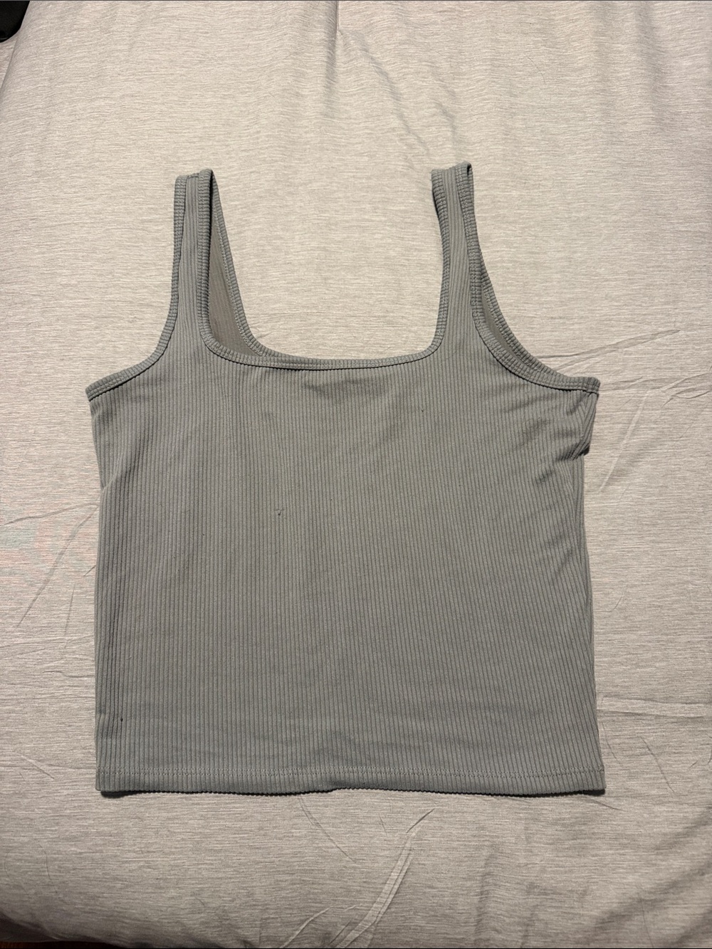 Hollister Ribbed Square-Neck Tank - Light Grey and Dark Blue